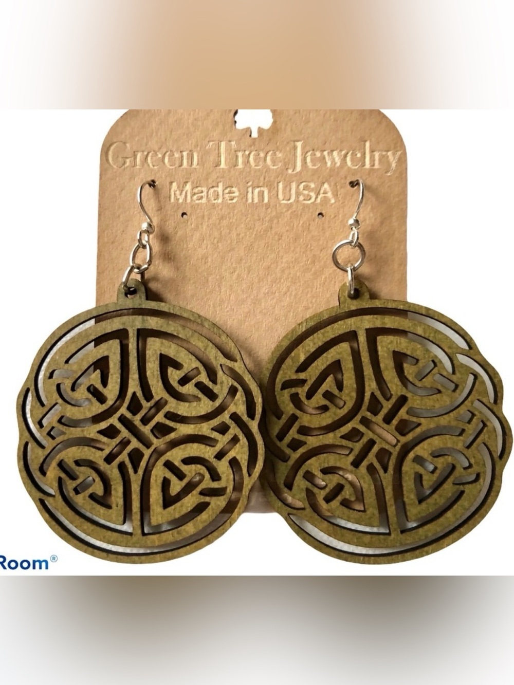 Green Tree Large Celtic Irish Wood Earring Lightweight